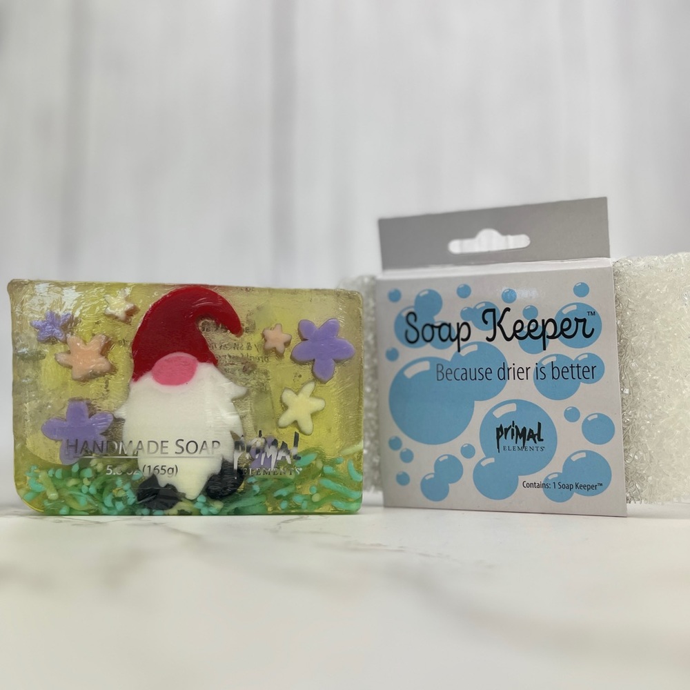 GARDEN GNOME VEGETABLE GLYCERIN BAR SOAP + SOAP KEEPER